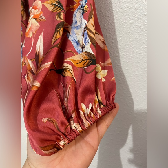 New Express Floral Red blue yellow One Shoulder Puff Sleeve Top Style 08658761 - Picture 5 of 10
